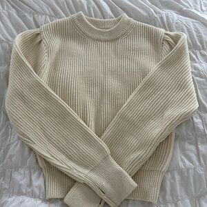 Elegant Cream Ribbed Women's Sweater